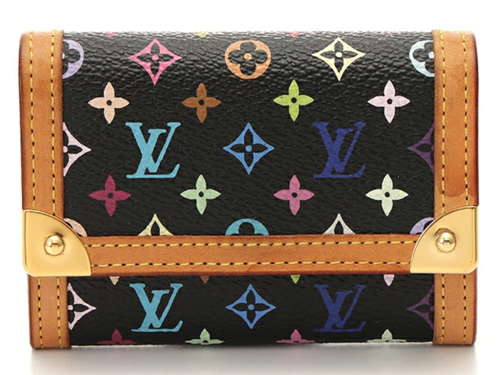 LOUIS VUITTON Portemonnaie Plat coin case Wallet Multicolor Noir Black